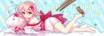  bare_shoulders blush braid commentary_request flower hair_flower hair_ornament highres long_hair open_mouth pink_hair s-yin sergestid_shrimp_in_tungkang shoe_dangle shoes shrimp single_braid single_shoe smile solo xuan_ying 