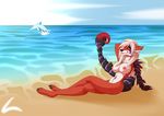  anthro areola beach breasts canine cetacean crescent0100 dolphin eyes_closed female hybrid inner_ear_fluff mammal marine navel nipples nude outside seaside sitting smile solo teeth 