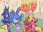  christmas christmas_wreath delphox gardear058 gen_1_pokemon gen_2_pokemon gen_4_pokemon gen_6_pokemon goomy hands_on_hips holly indian_style jynx lucario no_humans pokemon pokemon_(creature) sitting star translation_request 