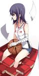  absurdres bakemonogatari bandages basketball book highres kanbaru_suruga kou_mashiro monogatari_(series) short_hair simple_background sitting solo white_background 