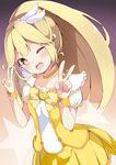  blonde_hair bow chikuwa. choker cure_peace double_v hair_flaps kise_yayoi long_hair magical_girl one_eye_closed open_mouth precure skirt smile smile_precure! solo v wrist_cuffs yellow yellow_bow yellow_eyes yellow_skirt 