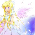  air angel_wings blonde_hair blue_eyes dress feathers hands_clasped kamio_misuzu koukai_(kusanagi-k9999-yamazaki) long_hair own_hands_together ponytail solo wings 