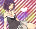  bad_id bad_pixiv_id breasts brown_eyes camisole cleavage copyright_request cross glasses heart jewelry kishibe_(hone_no_umi) medium_breasts necklace open_mouth purple_hair sitting skirt solo star strap_slip yokozuwari 