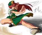  bad_id bad_pixiv_id braid china_dress chinese_clothes dress fighting_stance hat hong_meiling lanoir_(pixiv) long_hair red_hair solo star touhou twin_braids 