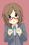  bad_id bad_pixiv_id bespectacled brown_eyes brown_hair fujiwara_gacho glasses hirasawa_yui k-on! nodoka_glasses red-framed_eyewear school_uniform semi-rimless_eyewear short_hair solo under-rim_eyewear 