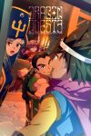  2boys 2girls armor bikini_armor black_hair blue_hair blue_hat blue_tabard blue_tunic boots braid braided_ponytail candle cape chair commentary_request dragon_quest dragon_quest_iii echo_(circa) gloves hat helmet hero_(dq3) long_hair looking_at_another low_ponytail martial_artist_(dq3) multiple_boys multiple_girls on_chair open_mouth parted_lips ponytail priest_(dq3) purple_cape purple_hair red_armor red_eyes red_gloves roto_(dq3) shirt short_hair sitting spiked_hair tabard tunic warrior_(dq3) yellow_shirt 