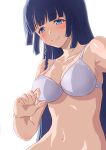  1girl blue_eyes bottomless bra breasts commentary_request gotointhepark highres honkai_(series) honkai_impact_3rd large_breasts looking_at_viewer navel purple_hair raiden_mei simple_background smile solo stomach underwear white_background white_bra 