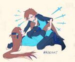  1boy 1girl anger_vein brother_and_sister brown_hair dagger dipper_gleeful dipper_pines gravity_falls high_heels highres knife long_hair mabel_gleeful mabel_pines nobrainmoster pantyhose reverse_falls_(gravity_falls) short_hair siblings smile strangling twins vest weapon 