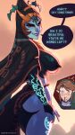  1boy 1girl ass black_skin blue_skin blush breasts colored_skin commentary english_commentary english_text eyeshadow front_ponytail grey_skin highres huge_ass imp large_breasts link makeup midna midna_(true) multicolored_skin orange_hair playzholder purple_eyeshadow purple_lips the_legend_of_zelda the_legend_of_zelda:_twilight_princess two-tone_skin 