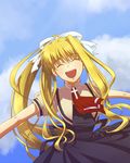  air blonde_hair closed_eyes kamio_misuzu kiev long_hair outstretched_arms ponytail school_uniform smile solo spread_arms 