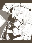  bad_id bad_pixiv_id chonsuke couple greyscale hair_ribbon hakurei_reimu hat hug monochrome multiple_girls ribbon touhou yakumo_yukari yuri 