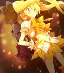  bad_id bad_pixiv_id blonde_hair bow choker crossover cure_peach cure_sunshine dutch_angle fresh_precure! heartcatch_precure! magical_girl maruki_(punchiki) midriff momozono_love multiple_girls myoudouin_itsuki navel orange_(color) orange_background orange_bow orange_choker orange_skirt pink_skirt precure skirt twintails wrist_cuffs yellow_eyes 