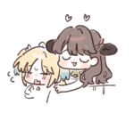  2girls :3 :d animal_ears basil_(wgh0anzdple3asf) blush_stickers brown_hair closed_eyes commentary cow_ears fujishima_megumi kemonomimi_mode long_hair love_live! love_live!_hasu_no_sora_jogakuin_school_idol_club mira-cra_park! multiple_girls open_mouth osawa_rurino paid_reward_available smile two_side_up u_u untranslatable_commentary virtual_youtuber yuri 