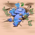  1other absurdres blue_skin broken_ground colored_skin creature crying death discord full_body highres jojo_no_kimyou_na_bouken leaf leaf_on_head lying meme on_back parody pidgels_art scene_reference solo sound_effects steel_ball_run swirl through_ground torture wumpus wumpus_dying_(meme) 