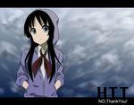  akiyama_mio black_hair blue_eyes hands_in_pockets hood hoodie k-on! landolt_tamaki necktie no_thank_you! school_uniform sleeves_pushed_up solo 