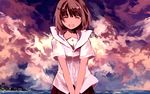  brown_hair closed_eyes cloud highres original shirt short_hair sketch skyline smile solo tan_(tangent) white_shirt 