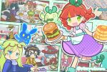  4boys 6+girls ^_^ alan_(puyopuyo) alternate_costume animal animal_ear_headwear animal_ears apple_pie apron aqua_boots aqua_sash bandaged_head bandages bandana black_eyes black_hair black_hat blonde_hair blue_eyes blue_sash blue_sweater blush_stickers boots bow bow_hairband bracelet braid brown_coat brown_hat burger cat_boy cat_ears cat_girl checkered_floor closed_eyes closed_mouth coat coffee comedic_sweatdrop comic_background commentary_request creature crescent crescent_hair_ornament cup daniel_(puyopuyo) diner dog_boy dog_ears dot_mouth dress drinking_straw eating eyepatch eyeshadow eyewear_on_head eyewear_on_headwear familiar fedora fish floating food french_fries glasses gloves gourmya_(puyopuyo) green_bow green_eyes green_hair green_hairband green_hat hair_ornament hairband hand_on_own_cheek hand_on_own_face hand_up hat hat_with_ears holding holding_animal holding_cup holding_fish holding_pen holding_plate ice_cream indoors ingil_(puyopuyo) jacket jewelry kikimora_(puyopuyo) komana long_hair looking_at_another maid_headdress makeup marvett_(puyopuyo) meatball medium_hair mr._rabbisuke multiple_boys multiple_girls official_alternate_costume official_style one_eye_covered open_mouth orange_dress orange_hair orange_hairband outline pancake pancake_stack paper pasta pen pie pie_slice pimyuhuwa pink_dress pink_hair plate plate_stack polka_dot polka_dot_dress ponytail puffy_short_sleeves puffy_sleeves purple_dress purple_eyeshadow puyopuyo puyopuyo_quest rabbit raina_(puyopuyo) red_bandana red_gloves red_hair red_hat red_vest rosalie_(puyopuyo) rozema_(happy_diner)_(puyopuyo) rozema_(puyopuyo) sandwich sash short_hair short_sleeves side_braids sitting smile spaghetti spaghetti_and_meatballs standing standing_on_one_leg sunglasses sweater table teacup tondury_(puyopuyo) twitter_username vertical-striped_sleeves very_long_hair vest waitress white_apron white_gloves white_outline writing yellow_jacket 