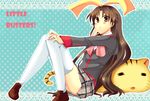  bad_id bad_pixiv_id brown_eyes brown_hair cat crossdressing doruji little_busters! long_hair male_focus naoe_riki oshakana otoko_no_ko plaid plaid_skirt school_uniform skirt solo thighhighs 