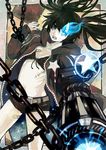  absurdres arm_cannon bad_id bad_pixiv_id bandaid belt bikini_top black_hair black_rock_shooter black_rock_shooter_(character) blue_eyes burning_eye chain checkered checkered_background foreshortening front-tie_top highres jacket kishibe_(hone_no_umi) midriff nail_polish open_mouth purple_nails short_shorts shorts solo star stitches tears twintails weapon 