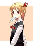  blonde_hair food kuze mouth_hold popsicle red_eyes rumia short_hair solo touhou 