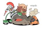  armor brown_fur buck_teeth bug clodsire closed_eyes colored_sclera commentary_request escavalier ferrothorn floating greedent helmet lance metal_skin no_humans nostrils on_head onigiri_debu open_mouth plume pokemon pokemon_(creature) pokemon_focus pokemon_on_head polearm red_eyes smoke solid_circle_eyes spikes squirrel tail teeth torkoal turtle weapon white_background yellow_sclera 