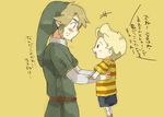  artist_request blonde_hair carrying earrings hat holding jewelry link lucas male_focus mother_(game) mother_3 multiple_boys pointy_ears quiff sketch super_smash_bros. the_legend_of_zelda translated 