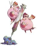  bad_pixiv_id blood chansey claws clothed_pokemon egg error gen_1_pokemon gen_4_pokemon hat horror_(theme) kuuneru large_syringe no_humans nurse_cap oversized_object phione pokemon pokemon_(creature) syringe 