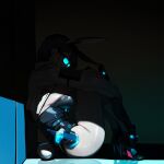  1girl animal_ear_hairband animal_ears artist_request black_leotard boots bottle breasts cropped_jacket fake_animal_ears from_side game_asset glasses glowing_glasses goddess_of_victory:_nikke hairband high_heels highleg highleg_leotard highres knee_boots knees_to_chest leotard mana_(drunken_rabbit)_(nikke) mana_(nikke) non-web_source official_alternate_costume official_art opaque_glasses playboy_bunny rabbit_ear_hairband rabbit_ears rabbit_tail self-datamine shadow sitting solo tail wine_bottle 