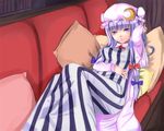  bad_id bad_pixiv_id couch crescent haikei hat long_hair patchouli_knowledge purple_eyes purple_hair solo touhou 