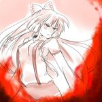  bad_id bad_pixiv_id fujiwara_no_mokou hair_ribbon long_hair moryu ribbon solo suspenders touhou 