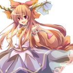  blonde_hair bonu_(tsunatan) bow chain fang horn_ribbon horns ibuki_suika long_hair multicolored multicolored_eyes open_mouth ribbon skirt solo touhou 