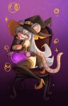  1girl animal_ears black_dress black_sleeves black_thighhighs boo_the_rat breasts buck_teeth chair cleavage cleavage_cutout clothing_cutout detached_sleeves dress eyeshadow grey_hair hat highres indie_virtual_youtuber large_breasts long_hair looking_at_viewer makeup mouse_ears mouse_girl mouse_tail pichikeen purple_eyeshadow red_eyes solo tail teeth thighhighs thighs virtual_youtuber witch_hat 