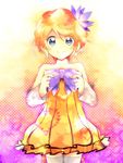  bad_id bad_pixiv_id blonde_hair blue_eyes bow cheerful_candy_(module) colorful_x_melody_(vocaloid) dress flower hair_flower hair_ornament hino_(moca) kagamine_rin project_diva_(series) project_diva_2nd short_dress short_hair smile solo strapless strapless_dress thighhighs vocaloid zettai_ryouiki 