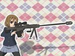  :o anti-materiel_rifle barrett bipod gun hair_ornament hairclip hirasawa_yui k-on! pantyhose rifle sakurai_tene school_uniform scope skirt sniper_rifle solo weapon 