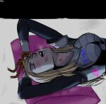  arms_up bdsm bed blonde_hair bondage bound hickey jinx_(league) league_of_legends lipstick_mark lux_(league) moaning mumpasinis painted_dress pale_skin pillow yuri 