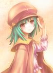  bakemonogatari brown_eyes cabbie_hat digininja green_hair hat jacket jacket_on_shoulders monogatari_(series) sengoku_nadeko short_hair solo 