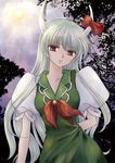  bad_id bad_pixiv_id ex-keine horn_ribbon horns kamishirasawa_keine long_hair moon night ribbon short_sleeves solo suzumiya_kiriha touhou tree 