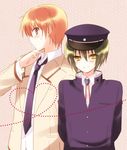  angel_beats! bad_id bad_pixiv_id brown_eyes brown_hair green_hair harmonia hat male_focus multiple_boys naoi_ayato necktie otonashi_(angel_beats!) school_uniform yellow_eyes 