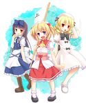  :d black_hair blonde_hair bow brown_hair chestnut_mouth dress drill_hair fang flag hair_bow hat highres long_hair luna_child multiple_girls niiya open_mouth orange_hair purple_eyes red_eyes short_hair smile spell_card star_sapphire sunny_milk touhou twintails wings yousei_daisensou 