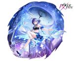  1girl absurdres ahoge blue_ribbon blue_skirt boots braid breasts character_name commentary_request concert copyright_logo copyright_name detached_sleeves falling_shards full_body game_asset glass_shards guzangnanfeng highres holding holding_umbrella huge_ahoge logo looking_at_viewer medium_breasts midair multicolored_hair official_alternate_costume parasol poker_fate purple_eyes purple_hair ribbon screen_zoom see-through_cleavage see-through_clothes single_braid single_thighhigh skirt solo stage stage_lights streaked_hair suzukaze_kaoru suzukaze_kaoru_(oath) thighhighs umbrella white_background white_boots white_sleeves white_streaks white_thighhighs 