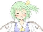  ascot bad_id bad_pixiv_id blush closed_eyes daiyousei green_hair hair_ribbon open_mouth ribbon ryokuyou_(greencosmos) short_hair side_ponytail smile solo touhou upper_body wings 