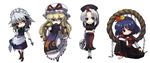  chibi izayoi_sakuya knife multiple_girls murai_shinobu odd_one_out simple_background touhou yagokoro_eirin yakumo_yukari yasaka_kanako 