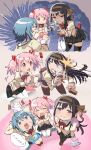  3girls akemi_homura bag bento black_hair black_skirt black_thighhighs blue_eyes blue_hair bow bowtie brown_hairband chopsticks commentary_request food hairband highres holding holding_bag holding_chopsticks inoki-08 juliet_sleeves kaname_madoka kyubey long_hair long_sleeves looking_at_viewer mahou_shoujo_madoka_magica mahou_shoujo_madoka_magica:_walpurgis_no_kaiten medium_hair miki_sayaka mitakihara_school_uniform multiple_girls open_mouth pink_eyes pink_hair plaid_clothes plaid_skirt puffy_sleeves purple_eyes red_bow red_bowtie school_uniform shirt short_hair short_twintails skirt sweater teeth thighhighs translation_request twintails upper_teeth_only white_fur white_shirt white_thighhighs yellow_sweater zettai_ryouiki 