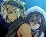  1boy 1girl bandana black_bandana black_shirt blonde_hair brown_eyes closed_mouth coat dark-skinned_male dark_skin hat high_collar kiharatta looking_at_viewer official_alternate_color parted_lips portrait sekaiju_no_meikyuu sekaiju_no_meikyuu_3 shirt short_hair sleeveless sleeveless_shirt star_(sky) warrior_(sekaiju) warrior_3_(sekaiju) white_coat white_hat yellow_eyes zodiac_(sekaiju) zodiac_2_(sekaiju) 