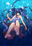  absurdres bad_id bad_pixiv_id barefoot blue_eyes blue_hair bubble feet hatsune_miku highres legs long_hair nana_mikoto soles solo very_long_hair vocaloid water 