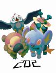  absurdres antennae beak bidoof bird black_fur blue_fur brown_fur buck_teeth bug commentary_request fangs highres kricketot no_humans open_mouth pokemon pokemon_(creature) pokemon_focus shinx starly tail talons teeth white_background wings yellow_eyes yomagntho9q9q 