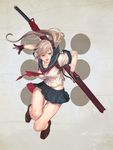 blonde_hair gloves jumping katana original ponytail school_uniform serafuku solo sword v8 weapon 