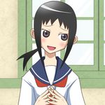  black_eyes black_hair blush goriate kaga_ai ponytail sayonara_zetsubou_sensei school_uniform serafuku solo steepled_fingers 