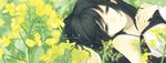  black_hair blurry depth_of_field flower lying original senmu solo 
