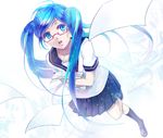  aqua_eyes aqua_hair bad_id bad_pixiv_id bespectacled from_above glasses hatsune_miku koromono long_hair school_uniform serafuku skirt solo twintails vocaloid wings 